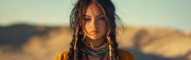 Boho braids showcase natural beauty in desert setting photo