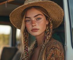 Boho braids complement natural beauty in outdoor setting photo
