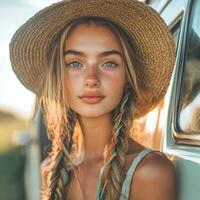 Boho braids showcased by a model in natural light photo