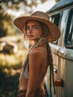 Capturing boho braids under golden sunlight in nature photo