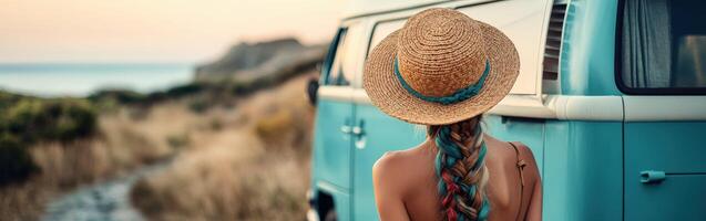 Boho braids and summer vibes in a coastal setting photo