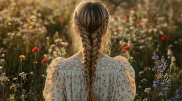 Boho braids under the warm glow of sunset photo