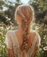 Boho braids shine in a sunlit meadow photo