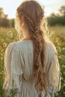 Boho braids in a field during sunset photo