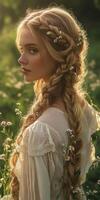 Braided hair with boho style in a sunlit field photo