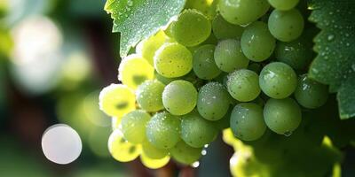 A bunch of green grapes on the vine photo
