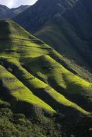 Green hills under a bright sky in the mountains photo