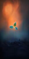New plant sprout emerges in warm glow at sunset photo