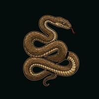 Coiled Snake Illustration on Black Background with Tongue Displayed vector