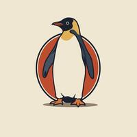 Standing Penguin Illustration with Circle Frame and Flat Design Style vector