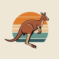 Kangaroo Jumping Retro Illustration with Striped Circle Background Design vector