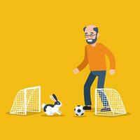 Man Playing Soccer with Rabbit Funny Sport Illustration vector