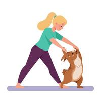 Woman Exercising with a Rabbit in a Simple Cartoon Illustration Style vector
