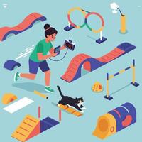 Cat Agility Course Training with Obstacles and Person Timing vector