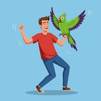 Man and Parrot Enjoying Time Together with Joyful Interaction vector