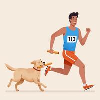 Man and Dog Running Relay Race Together for Fun and Fitness vector