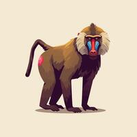 Standing Primate with Colorful Face and Furry Mane Illustration vector