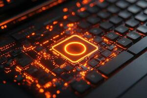 Futuristic Glowing Circuit Board with Illuminated Microchip for Tech Design photo