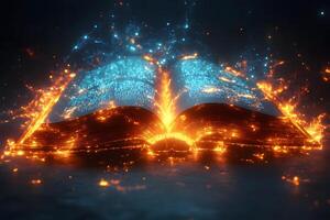 Magical Open Book with Glowing Pages and Enchanting Sparkles for Mystical Design photo