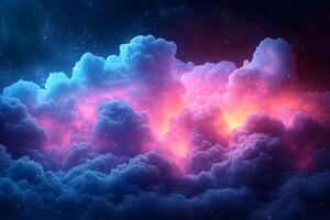 Vibrant Cosmic Clouds with Neon Light Illumination for Digital Art and Design photo