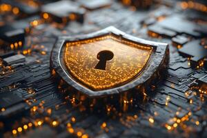 Cybersecurity Concept with Digital Shield and Circuit Board Design for Technology Security Poster photo