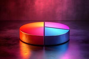 Vibrant 3D Pie Chart in Neon Light Setting for Data Visualization Concepts photo