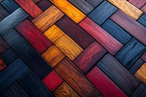Colorful Wooden Floor Pattern with Interlocking Textured Blocks for Interior Design photo