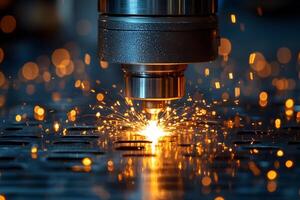 CNC Machine Precision Operation with Spark Effects for Industrial Engineering photo