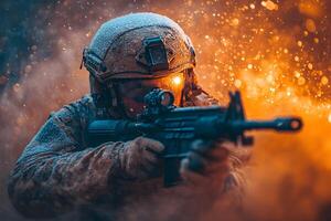 Intense Military Operation in Snowy Battle Zone - High-Impact Combat Imagery for Action Themes photo