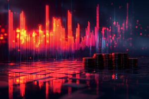 Financial Market Concept Stacked Coins and Futuristic Digital Data Visualization for Investment Insight photo
