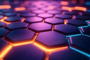 Futuristic Neon Hexagonal Pattern - Vibrant Technology Design for Digital Graphics photo