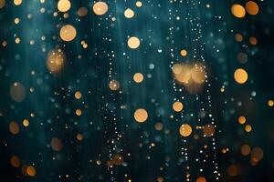 Elegant Blue and Gold Bokeh Background for Festive Design and Celebration photo