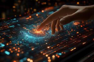 Touchscreen Interaction with Futuristic Technology Interface for Innovative Digital Design photo