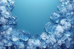 Icy Blue Background with Scattered Ice Cubes for Refreshing Design Themes photo