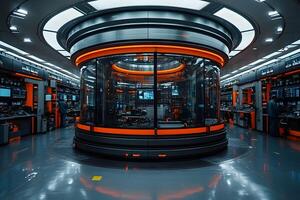 Futuristic Technology Control Center with Advanced Data Systems for Digital Infrastructure photo