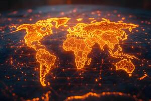 Illuminated Digital World Map Network Visualization for Global Connectivity Concepts photo