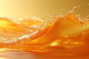 Dynamic Wave of Golden Liquid with Splash in Vibrant Light for Refreshment and Energy Concepts photo