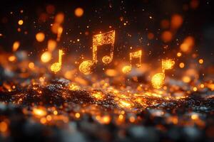 Fiery Musical Notes Abstract Sound and Light Design for Art and Poster Themes photo