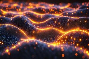 Futuristic Digital Wave with Glowing Orange and Blue Particles - Abstract Technology Background photo