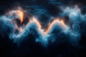 Abstract Ocean Waves with Fiery Highlights - Dynamic Energy and Motion in Nature photo