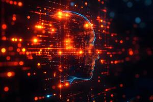 Futuristic Digital Human Head with Glowing Technology Interfaces photo