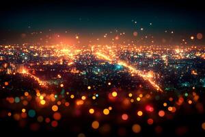Vibrant Cityscape with Glowing Lights and Bokeh Effect for Night Photography photo