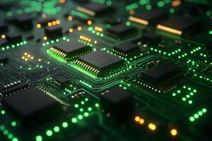 Futuristic Circuit Board with Glowing Microchips for Technology and AI Concepts photo