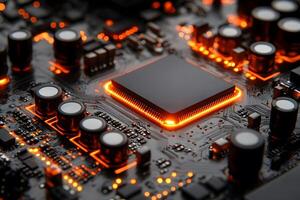 Futuristic Circuit Board with Glowing Elements for Technology Design photo