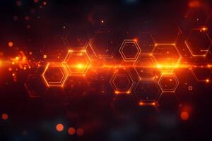 Fiery Hexagonal Abstract Background for Futuristic Design and Technology Concepts photo