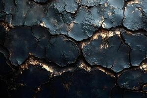 Cracked Dark Surface Texture with Golden Highlights for Abstract Background Design photo