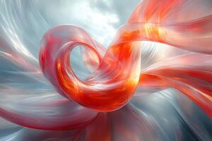 Futuristic Abstract Swirl Art with Dynamic Red and Silver Energy photo