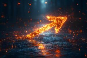 Glowing Neon Arrow in Mystical Forest Pathway for Futuristic Design Concepts photo