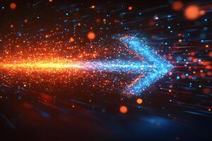 Dynamic Digital Arrow with Orange and Blue Light Trails for Technology Concept photo