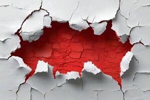 Cracked Wall Exposing Red Texture - Abstract Surface Design for Art and Prints photo